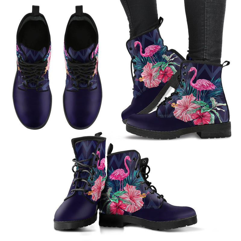 Flamingo Tropical Pink Hibiscus Women & Men Leather Boots