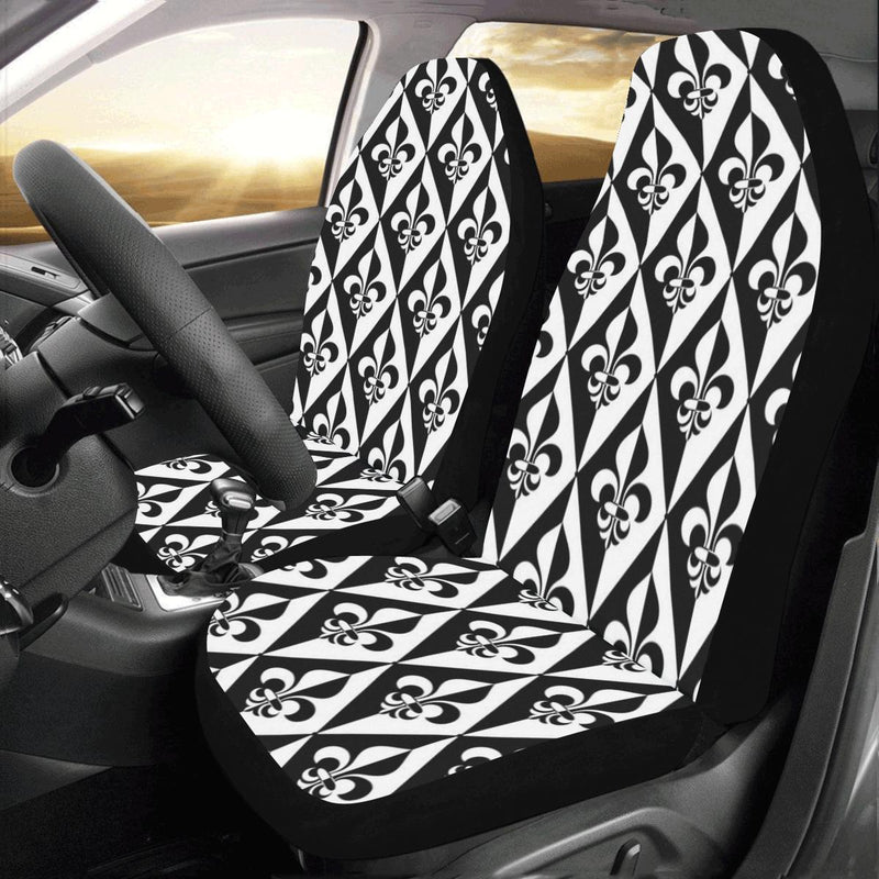 Fleur De Lis Black White Pattern Print Design 02 Car Seat Covers (Set of 2)-JORJUNE.COM