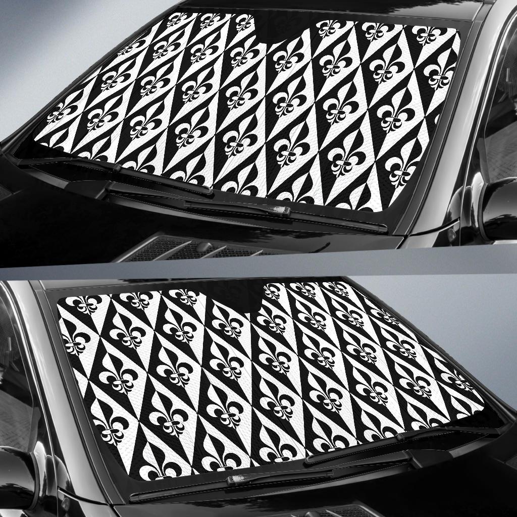 Fleur De Lis Black White Pattern Print Design 02 Car Sun Shade-JORJUNE.COM