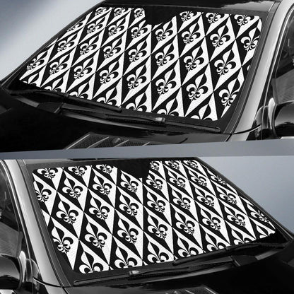 Fleur De Lis Black White Pattern Print Design 02 Car Sun Shade-JORJUNE.COM