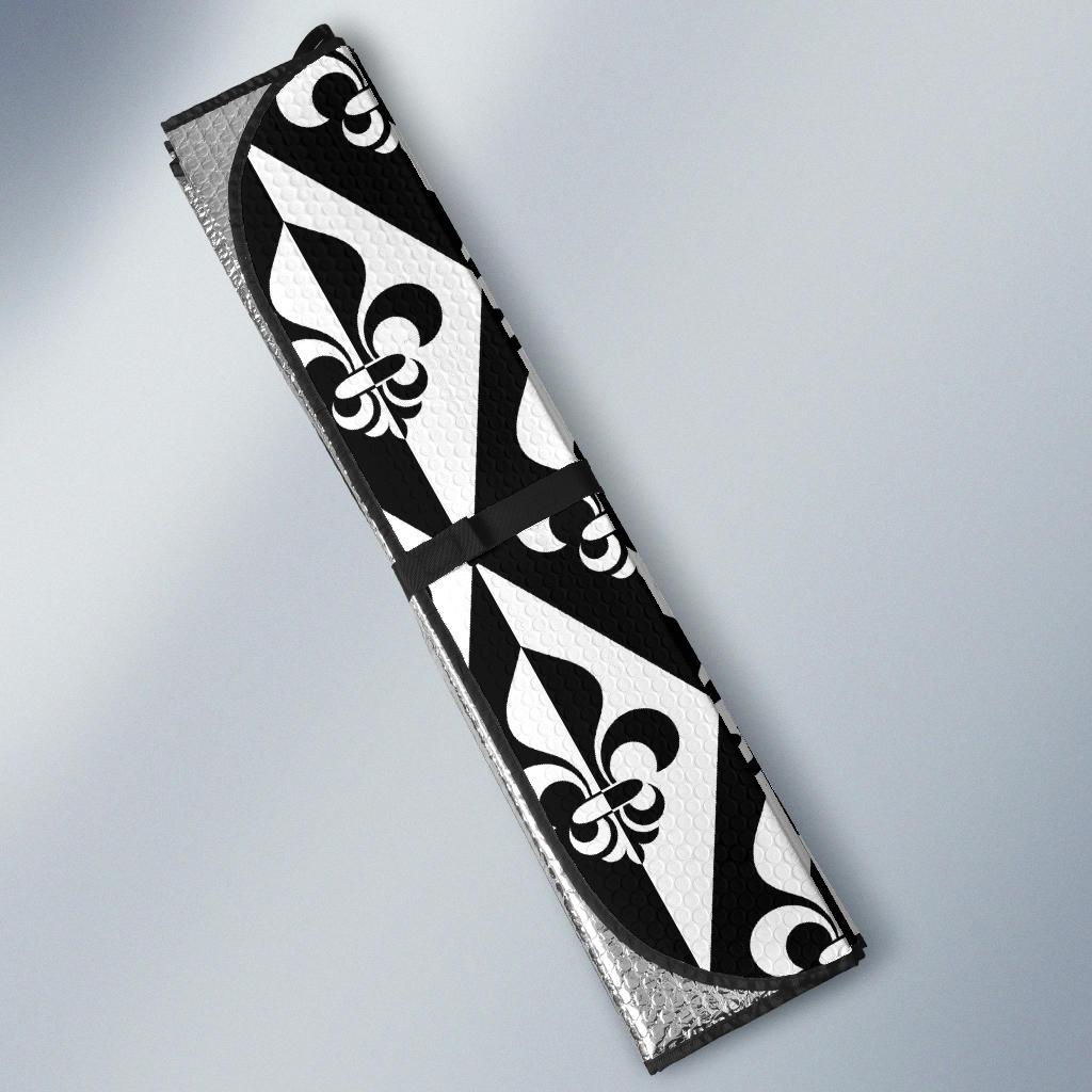Fleur De Lis Black White Pattern Print Design 02 Car Sun Shade-JORJUNE.COM