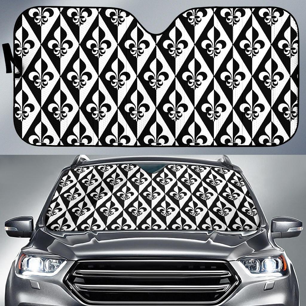 Fleur De Lis Black White Pattern Print Design 02 Car Sun Shade-JORJUNE.COM
