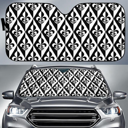 Fleur De Lis Black White Pattern Print Design 02 Car Sun Shade-JORJUNE.COM