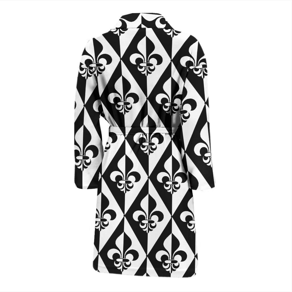 Fleur De Lis Black White Pattern Print Design 02 Men Bathrobe-JORJUNE.COM