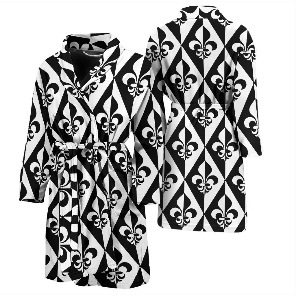 Fleur De Lis Black White Pattern Print Design 02 Men Bathrobe-JORJUNE.COM