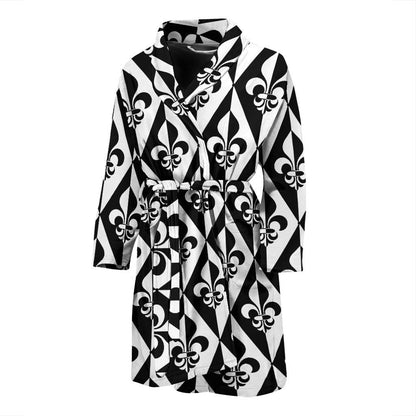 Fleur De Lis Black White Pattern Print Design 02 Men Bathrobe-JORJUNE.COM