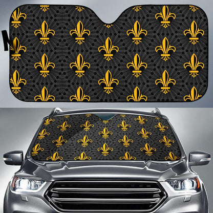 Fleur De Lis Gold Pattern Print Design 01 Car Sun Shade-JORJUNE.COM