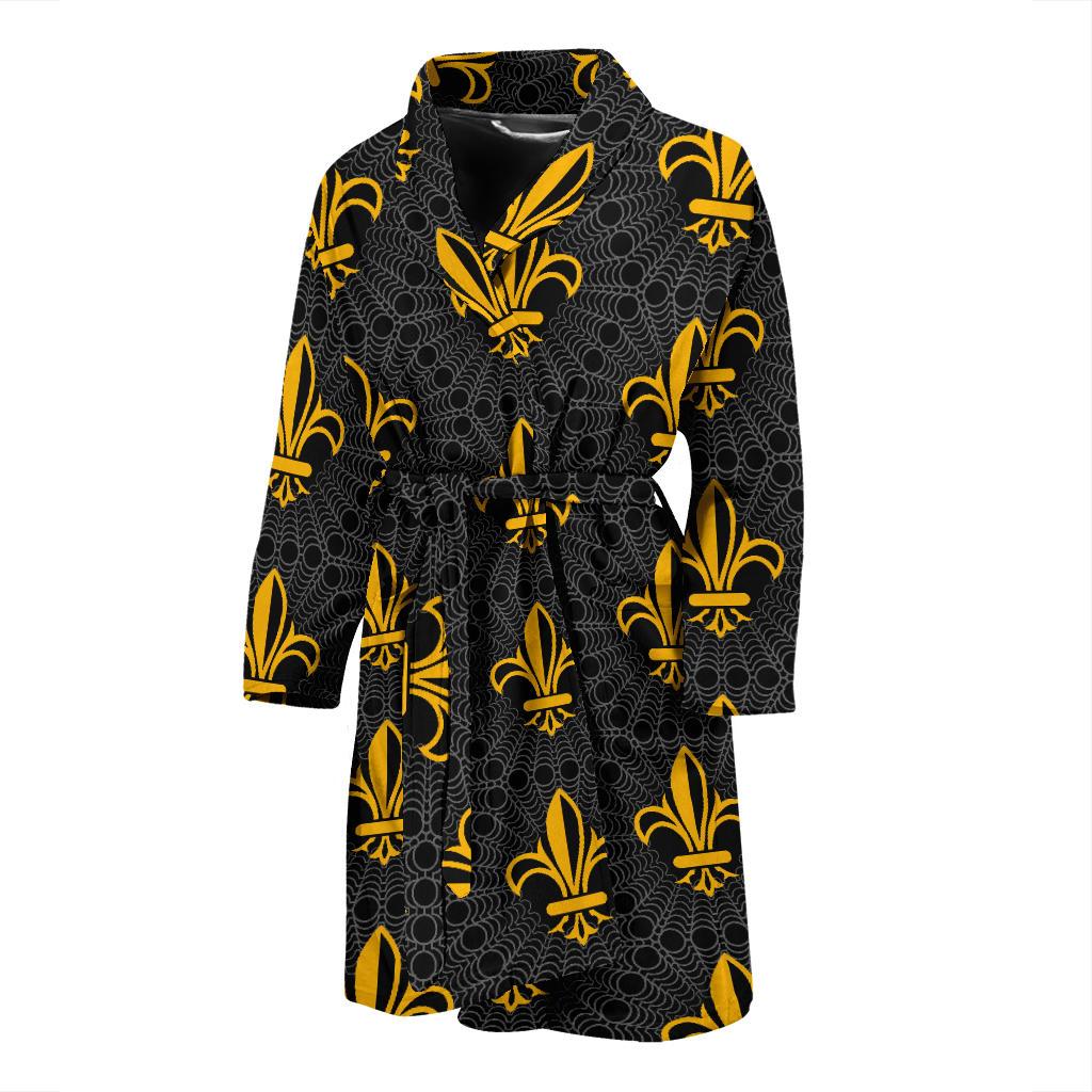 Fleur De Lis Gold Pattern Print Design 01 Men Bathrobe-JORJUNE.COM
