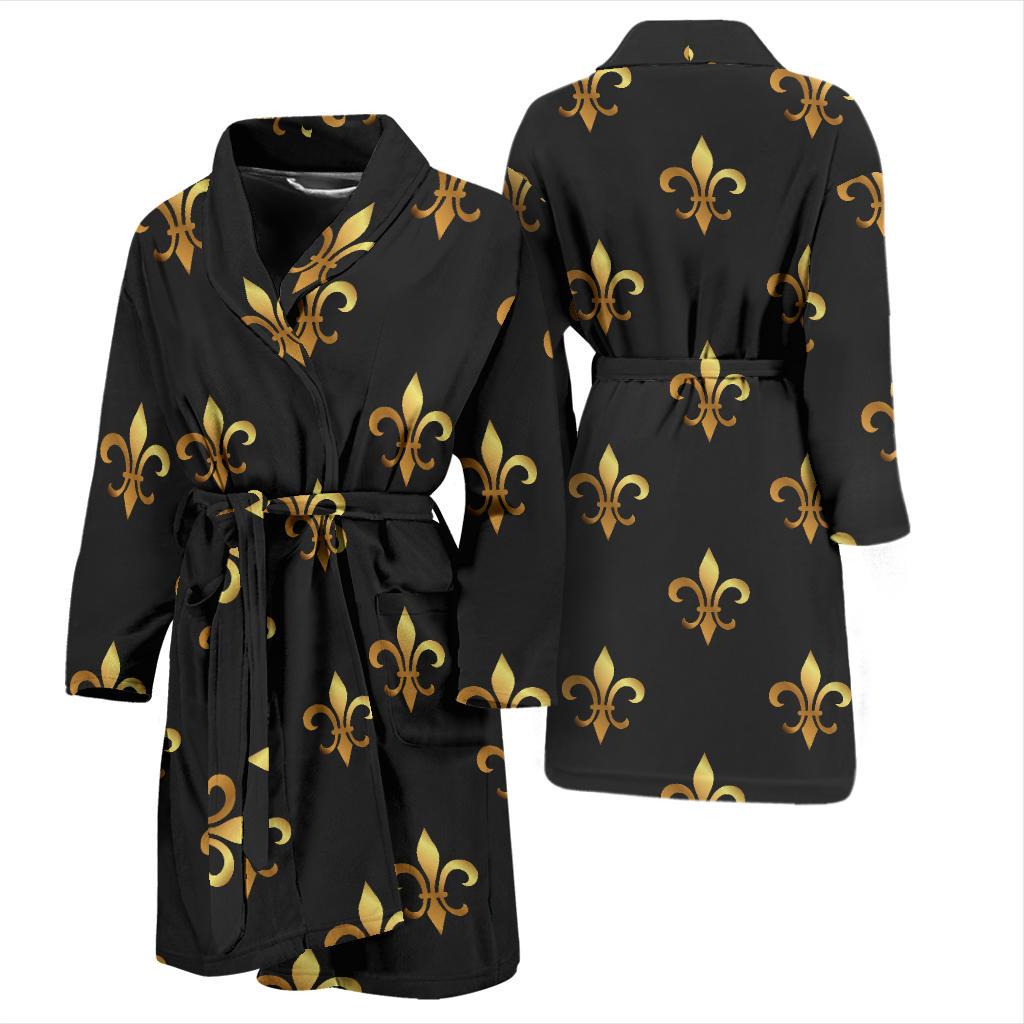 Fleur De Lis Gold Pattern Print Design 03 Men Bathrobe-JORJUNE.COM
