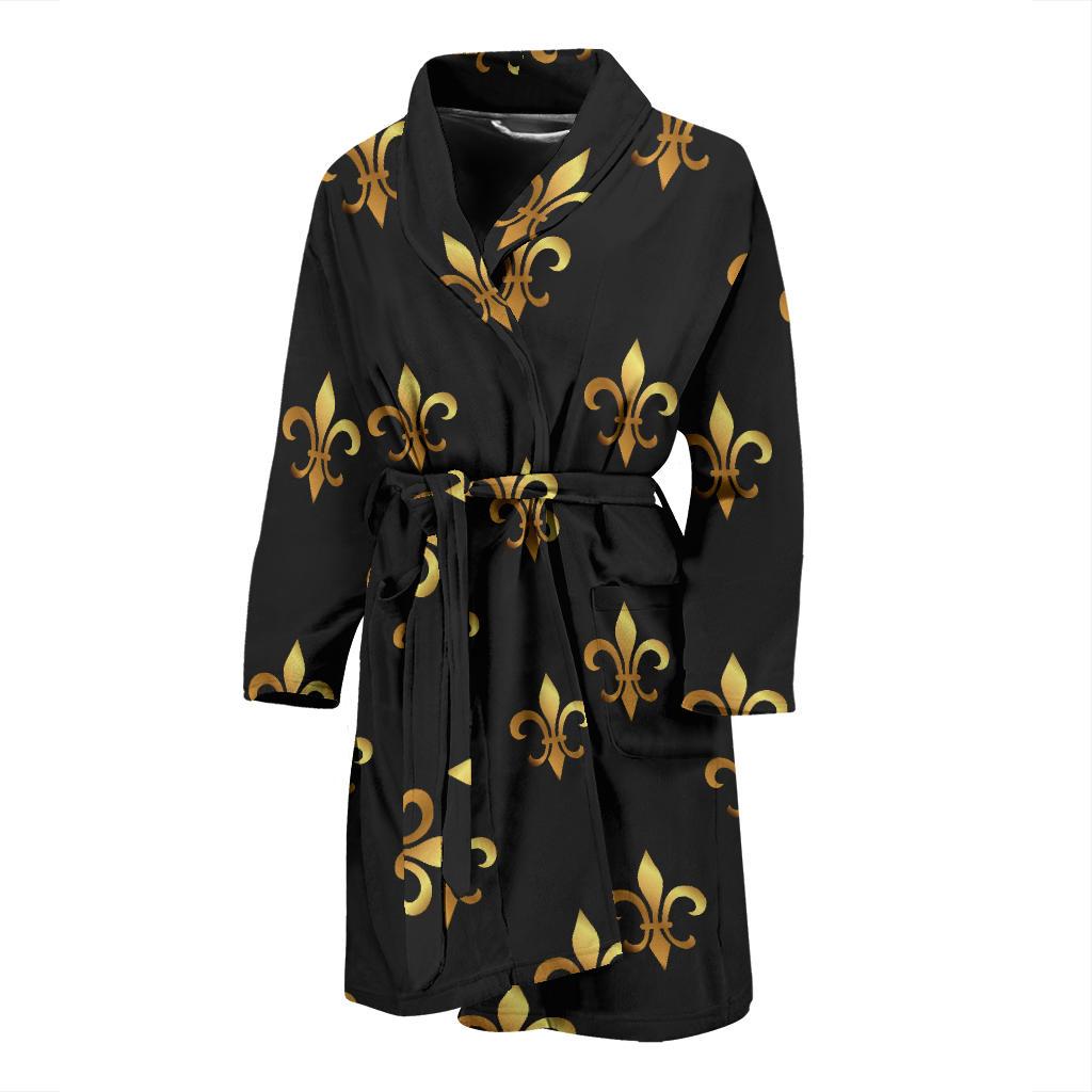 Fleur De Lis Gold Pattern Print Design 03 Men Bathrobe-JORJUNE.COM