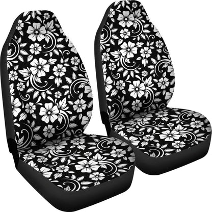 Floral Black White Themed Print Universal Fit Car Seat Covers