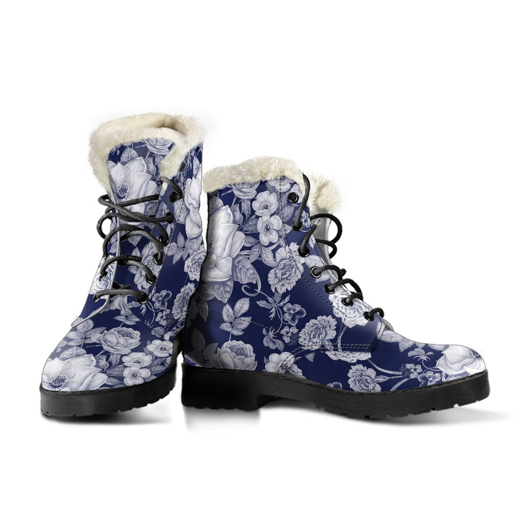 Floral Infrared Pattern Faux Fur Leather Boots