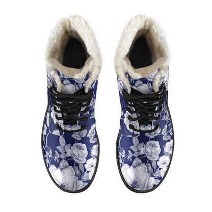 Floral Infrared Pattern Faux Fur Leather Boots