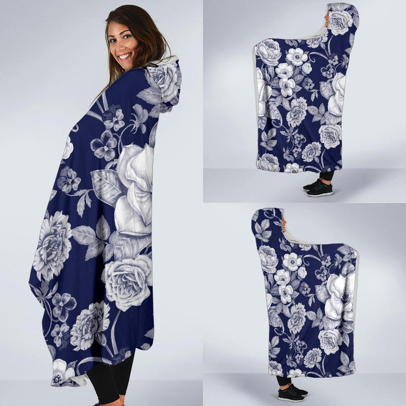 Floral Infrared Pattern Hooded Blanket-JORJUNE.COM