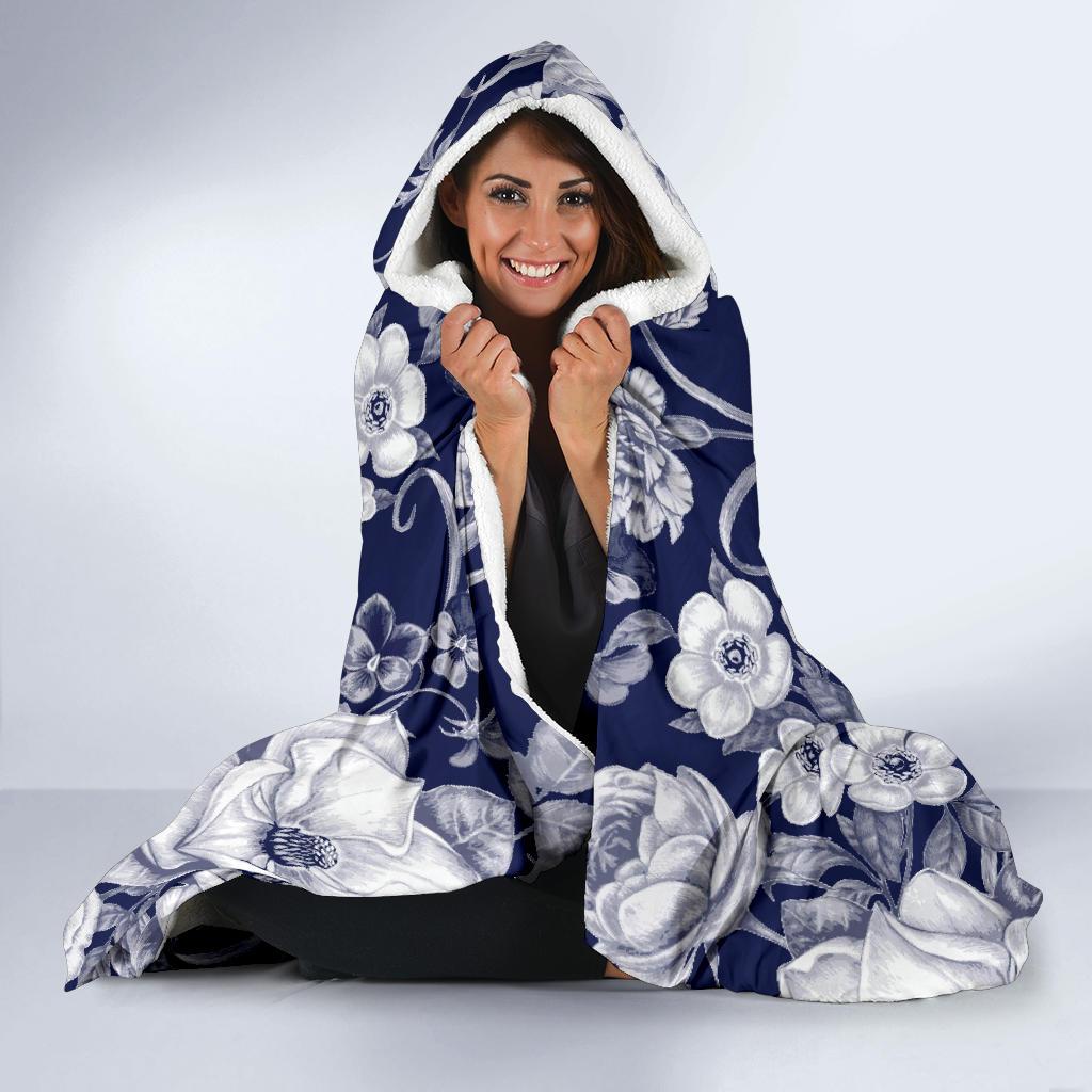 Floral Infrared Pattern Hooded Blanket-JORJUNE.COM