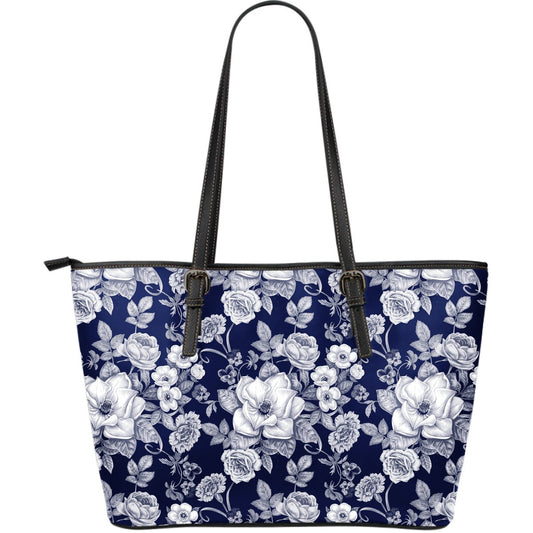 Floral Infrared Pattern Large Leather Tote Bag