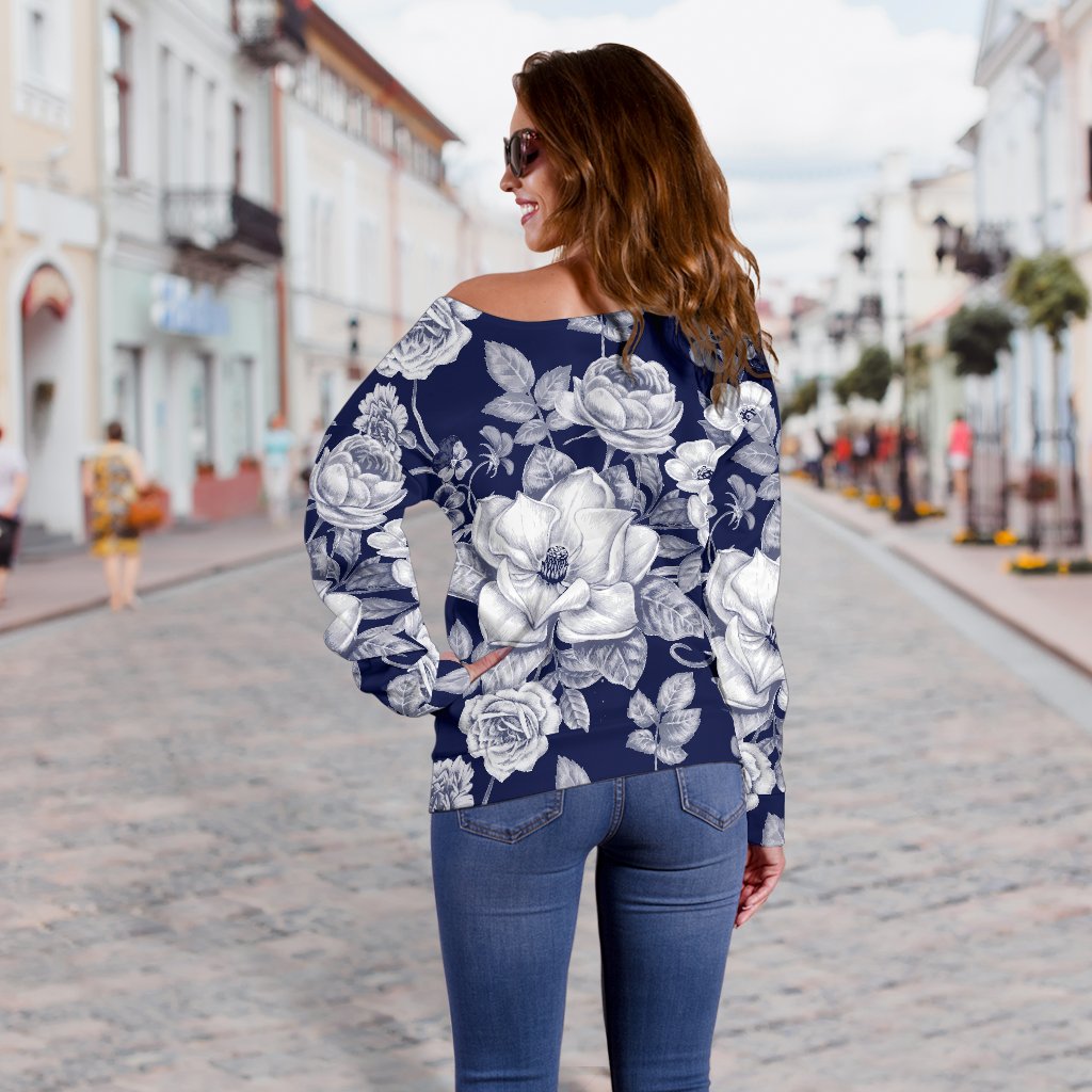 Floral Infrared Pattern Off Shoulder Sweatshirt