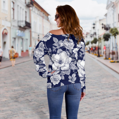 Floral Infrared Pattern Off Shoulder Sweatshirt