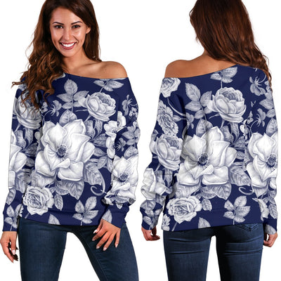 Floral Infrared Pattern Off Shoulder Sweatshirt