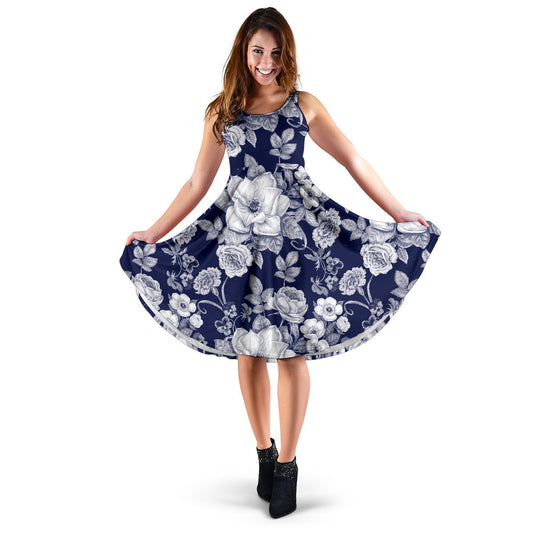 Floral Infrared Pattern Sleeveless Mini Dress