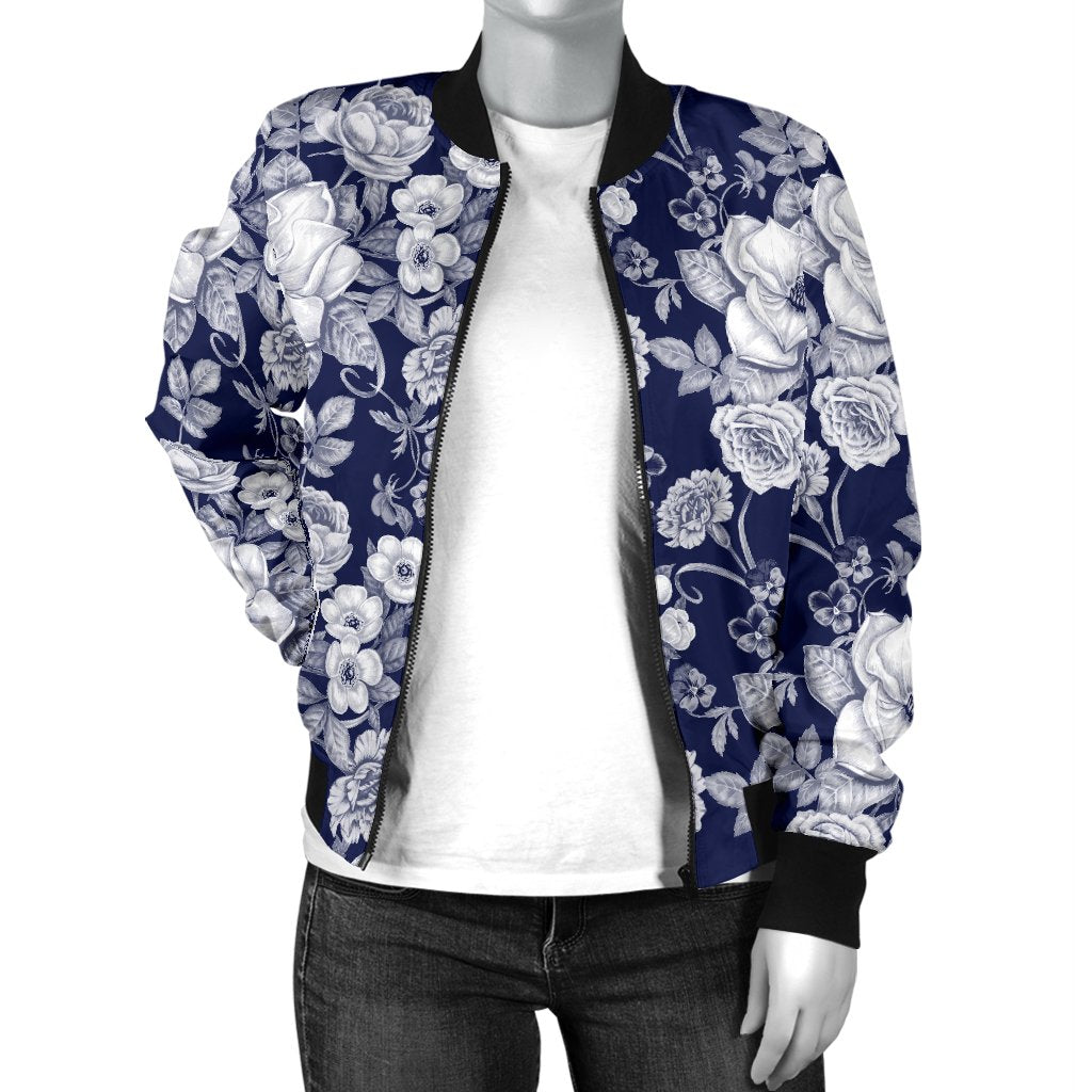 Floral Infrared Pattern Women Casual Bomber Jacket