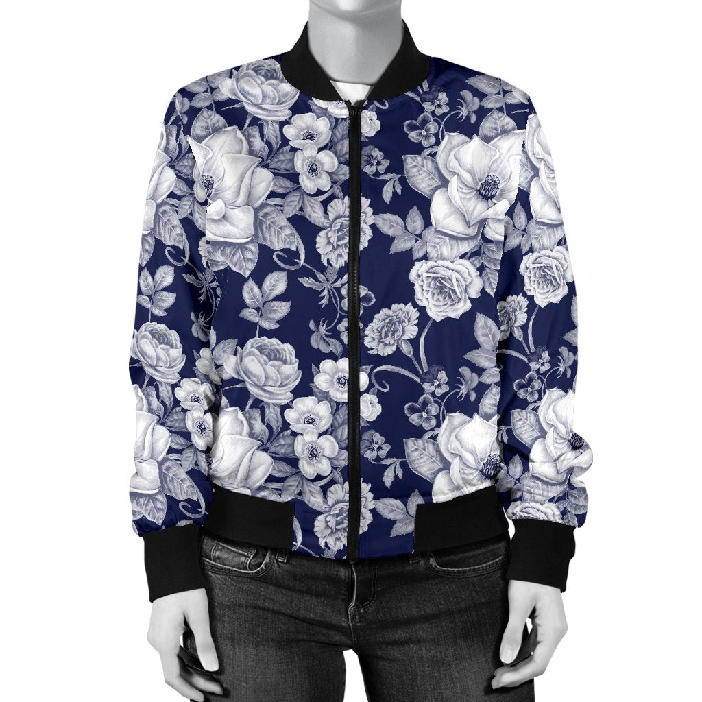 Floral Infrared Pattern Women Casual Bomber Jacket