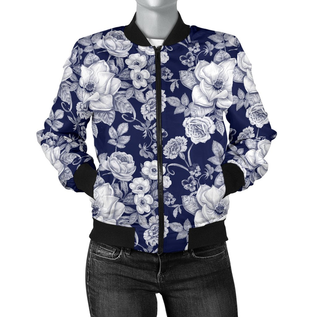 Floral Infrared Pattern Women Casual Bomber Jacket