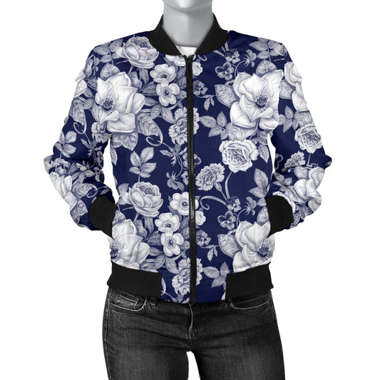 Floral Infrared Pattern Women Casual Bomber Jacket
