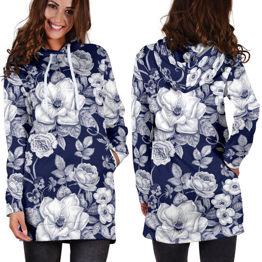 Floral Infrared Pattern Women Hoodie Dress