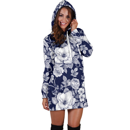 Floral Infrared Pattern Women Hoodie Dress