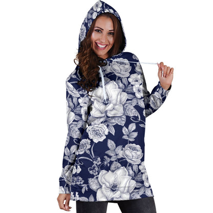 Floral Infrared Pattern Women Hoodie Dress