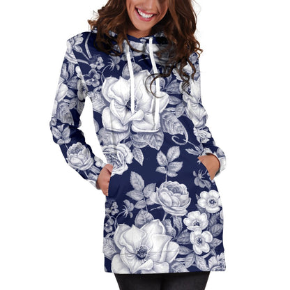 Floral Infrared Pattern Women Hoodie Dress