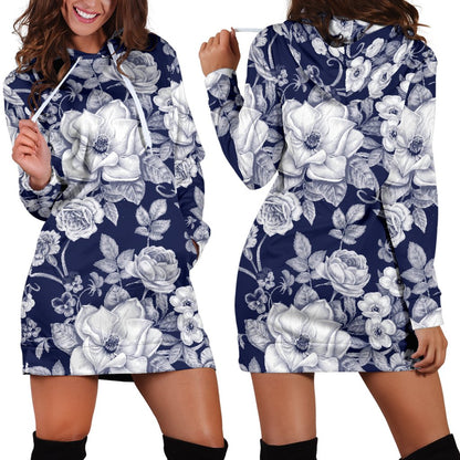 Floral Infrared Pattern Women Hoodie Dress
