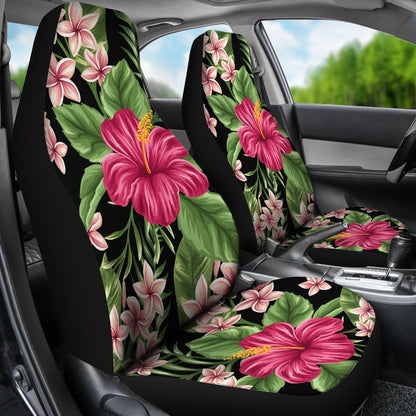 Floral Red Hibiscus Plumeria Hawaiian flower Universal Fit Car Seat Covers