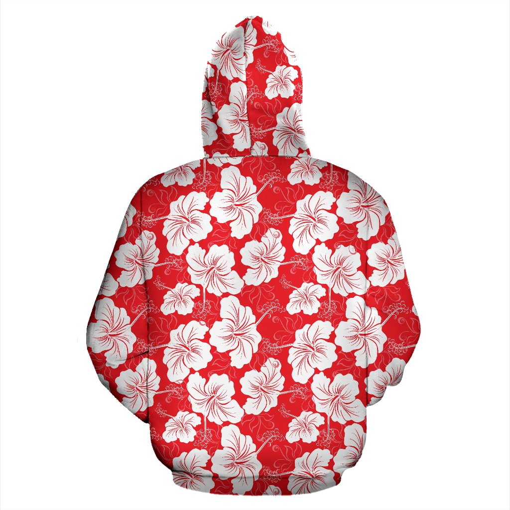 Flower Hawaiian Hibiscus Red Background Print All Over Zip Up Hoodie