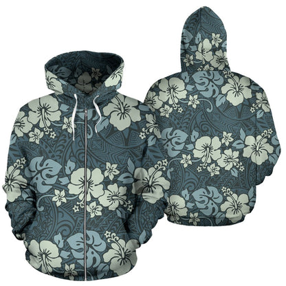 Flower Hawaiian Hibiscus Style Print Pattern All Over Zip Up Hoodie