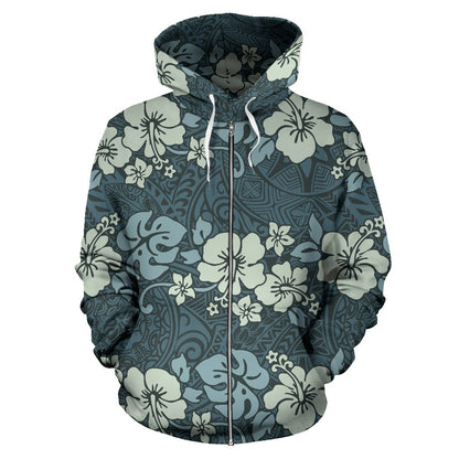 Flower Hawaiian Hibiscus Style Print Pattern All Over Zip Up Hoodie