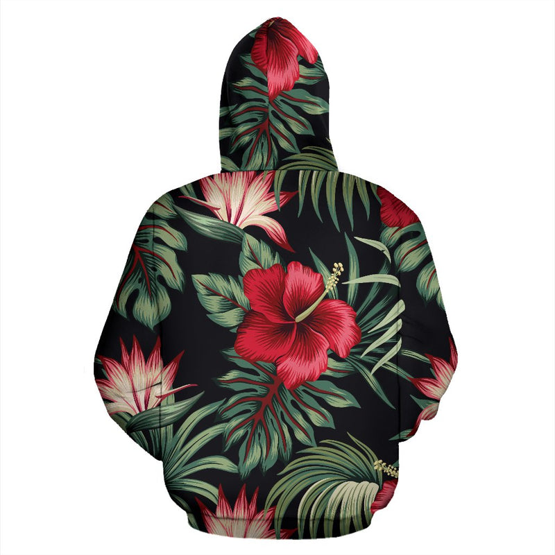 Flower Hawaiian Red Hibiscus Design Print All Over Zip Up Hoodie