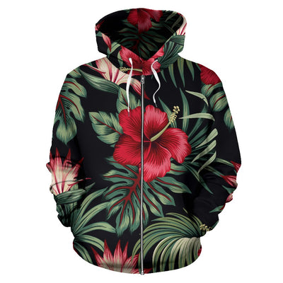 Flower Hawaiian Red Hibiscus Design Print All Over Zip Up Hoodie