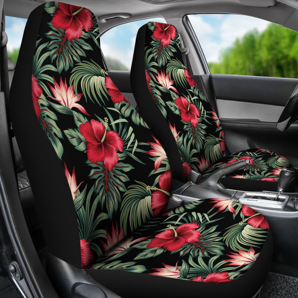 Flower Hawaiian Red Hibiscus Design Print Universal Fit Car Seat Covers