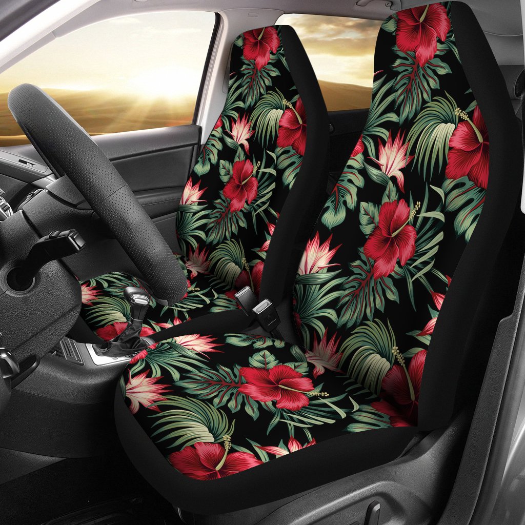Flower Hawaiian Red Hibiscus Design Print Universal Fit Car Seat Covers