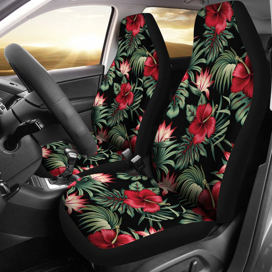 Flower Hawaiian Red Hibiscus Design Print Universal Fit Car Seat Covers