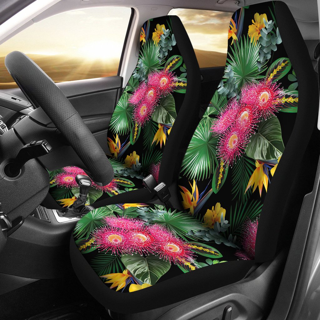 Flower Hawaiian Tropical Leaves Print Pattern Universal Fit Car Seat Covers