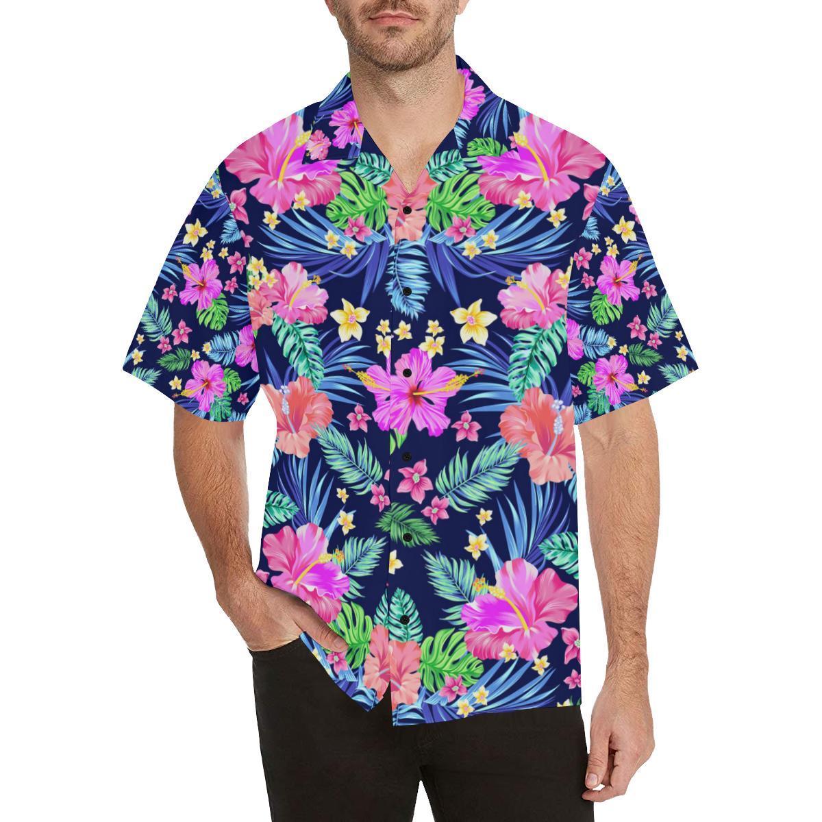 Hawaiian Tropical Hibiscus Neon Men Hawaii Shirt