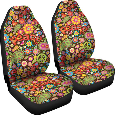 Flower Power Peace Paisley Themed Print Universal Fit Car Seat Covers