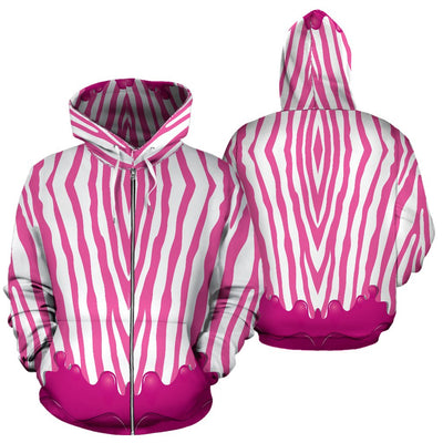 Flowing Pink paint Zebra All Over Zip Up Hoodie