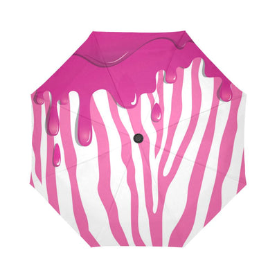 Flowing Pink paint Zebra Automatic Foldable Umbrella