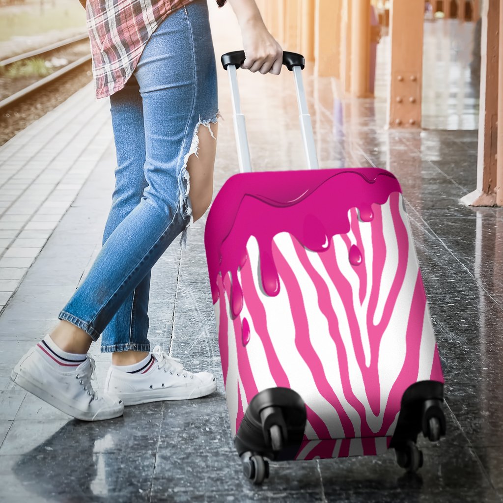 Flowing Pink paint Zebra Luggage Cover Protector
