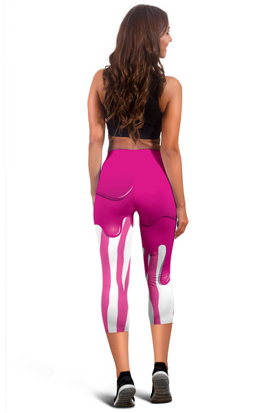 Flowing Pink Paint Zebra Women Capris