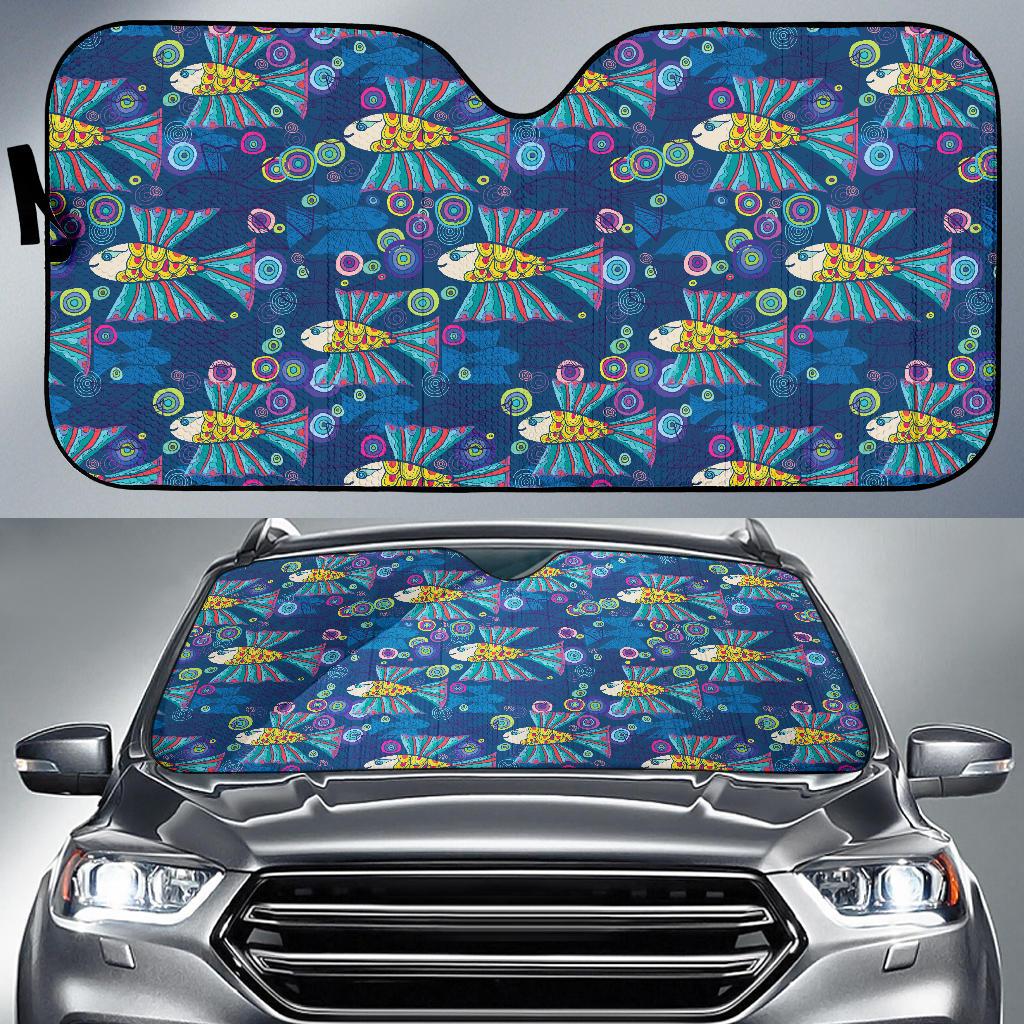 Flying Fish Pattern Print Design 01 Car front Windshield Sun Shade ...